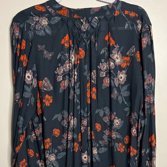 Free People Crepe Size Large Navy Floral Boho Tunic Top - Picture 4 of 8